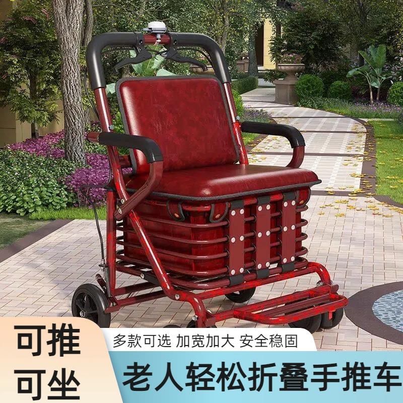 老人手推车代步可坐可推老年人购物简易旅行代步车买菜车出行走路