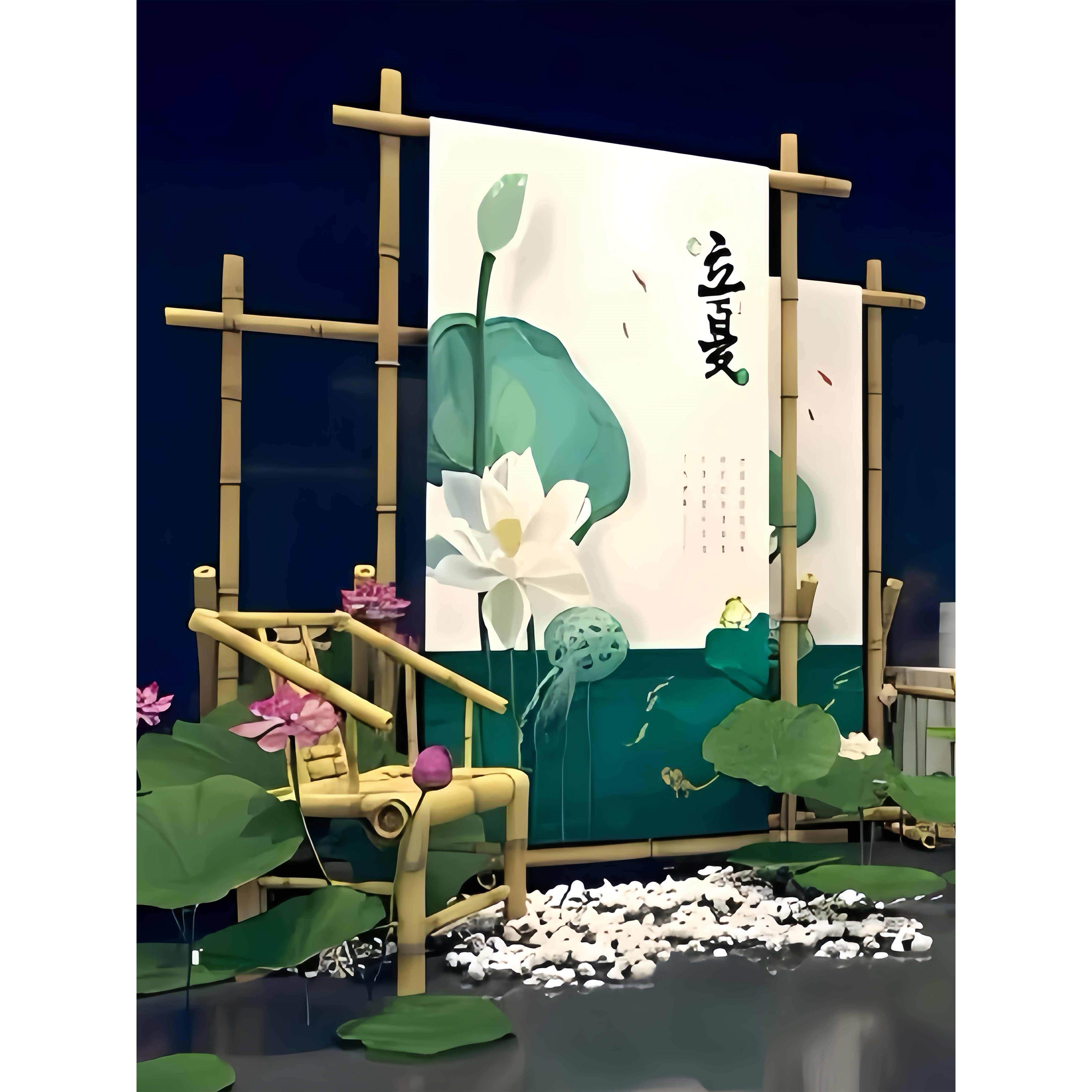 竹架婚礼竹杆纱布窗帘竹架迎宾架婚宴一周岁生日布置背景施工装饰