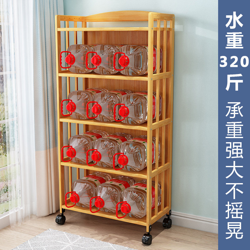 可移动置物架厨房收纳微波炉橱柜推车活动带滑轮落地多层实木架子