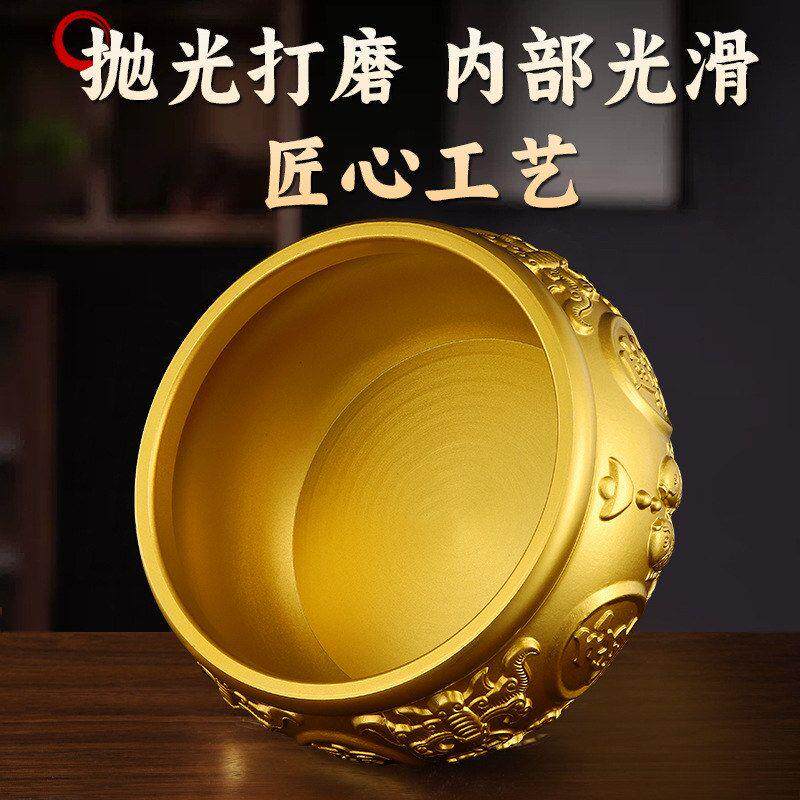 纯黄铜聚宝盆八福双鱼财富家居财富办公室聚宝盆摆件饰品