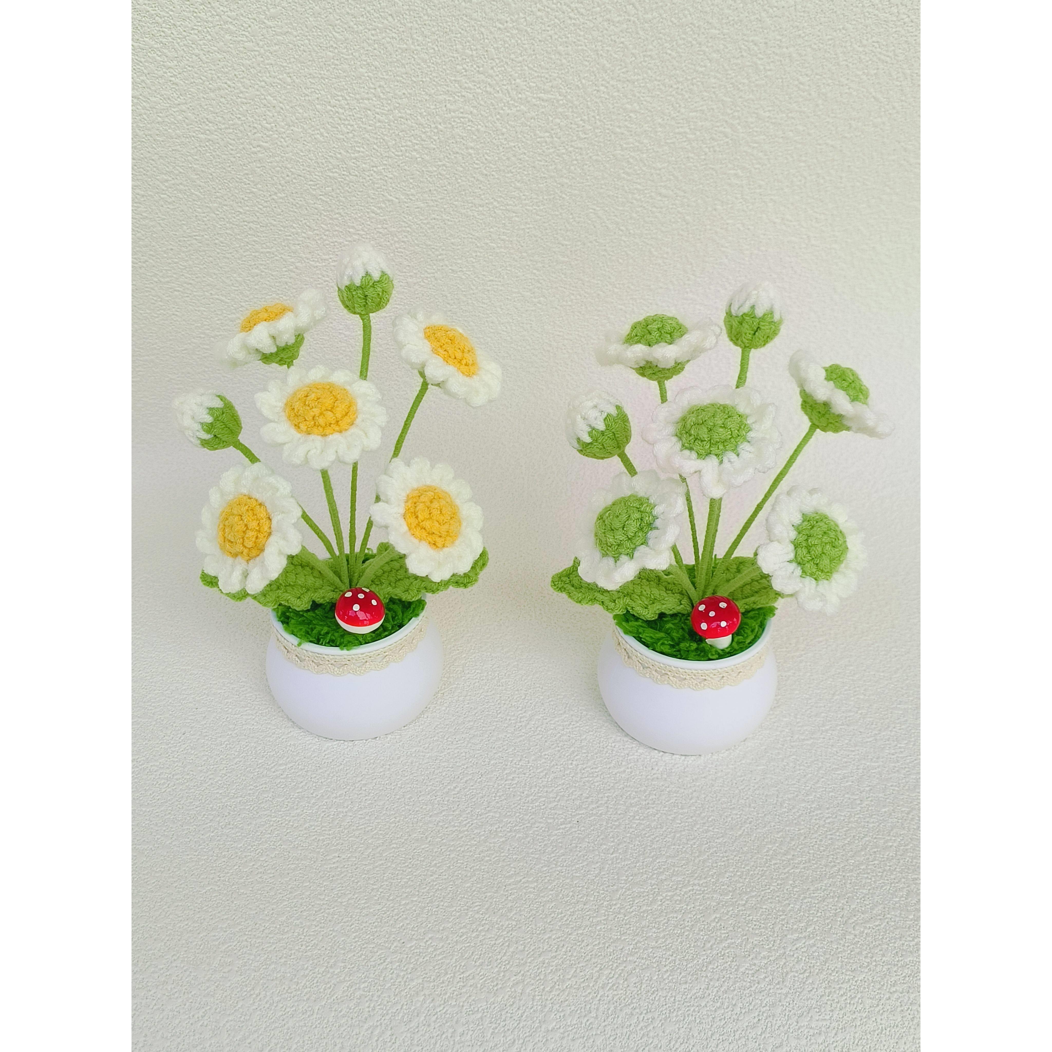 成品雏菊钩织盆栽小清新桌面彷真植物装饰摆饰教师节礼物送老师