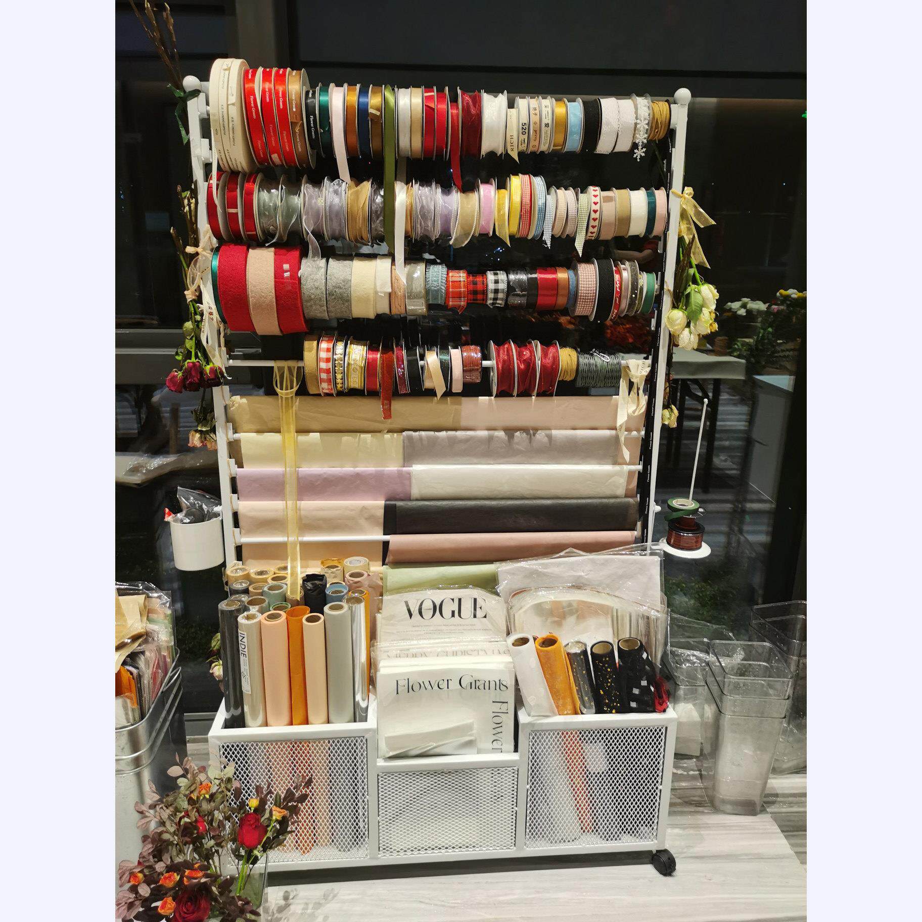 网红花店包装纸收纳层架展示架工具收纳层架鲜花丝带缎带彩带置物