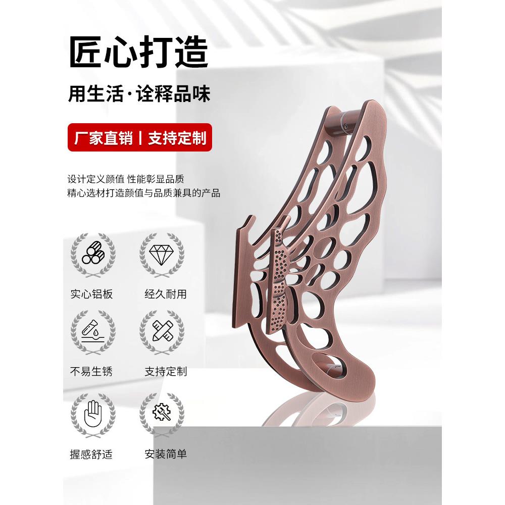 新型中式钢化玻璃门把手半圆形蝴蝶门把手推拉红青铜雕花木门扶手