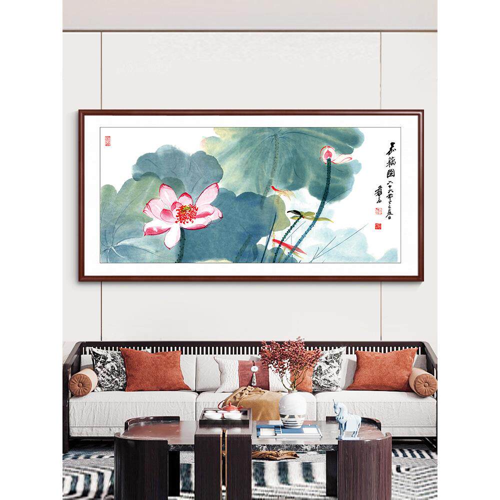 荷花装饰画新中国风客厅沙发背景墙挂画餐厅茶室壁画齐白石水墨画