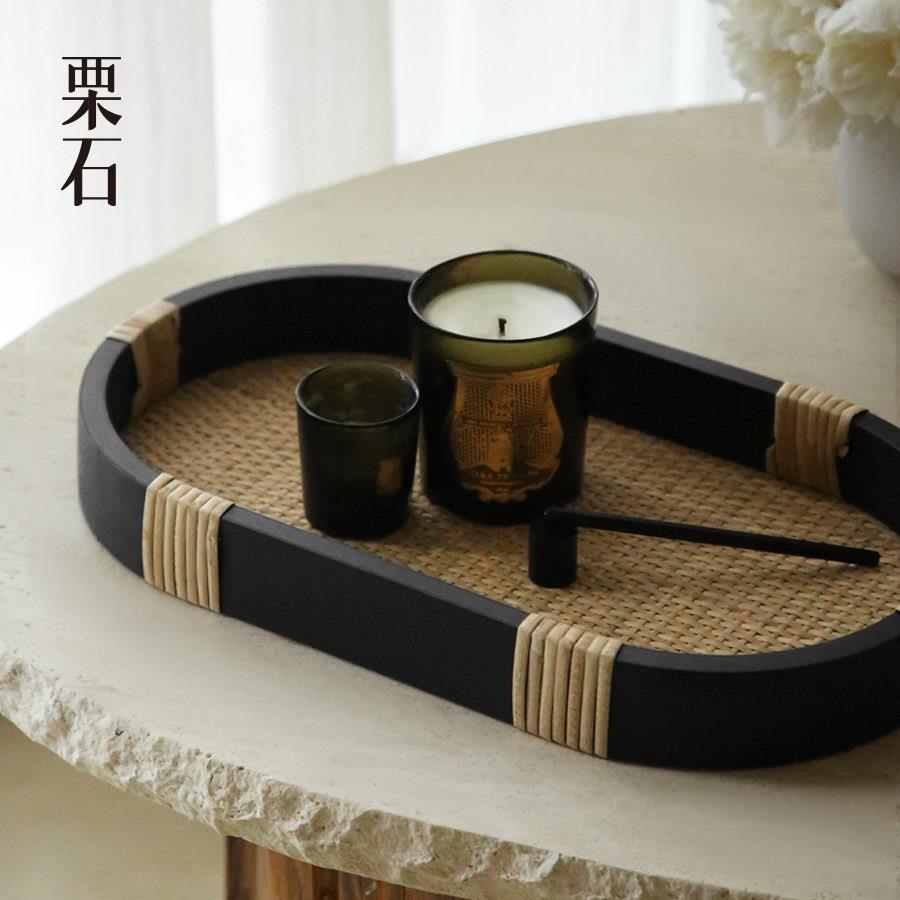 栗石【雅致】手工藤编托盘茶盘摆件复古创意民宿茶室香薰置物托盘