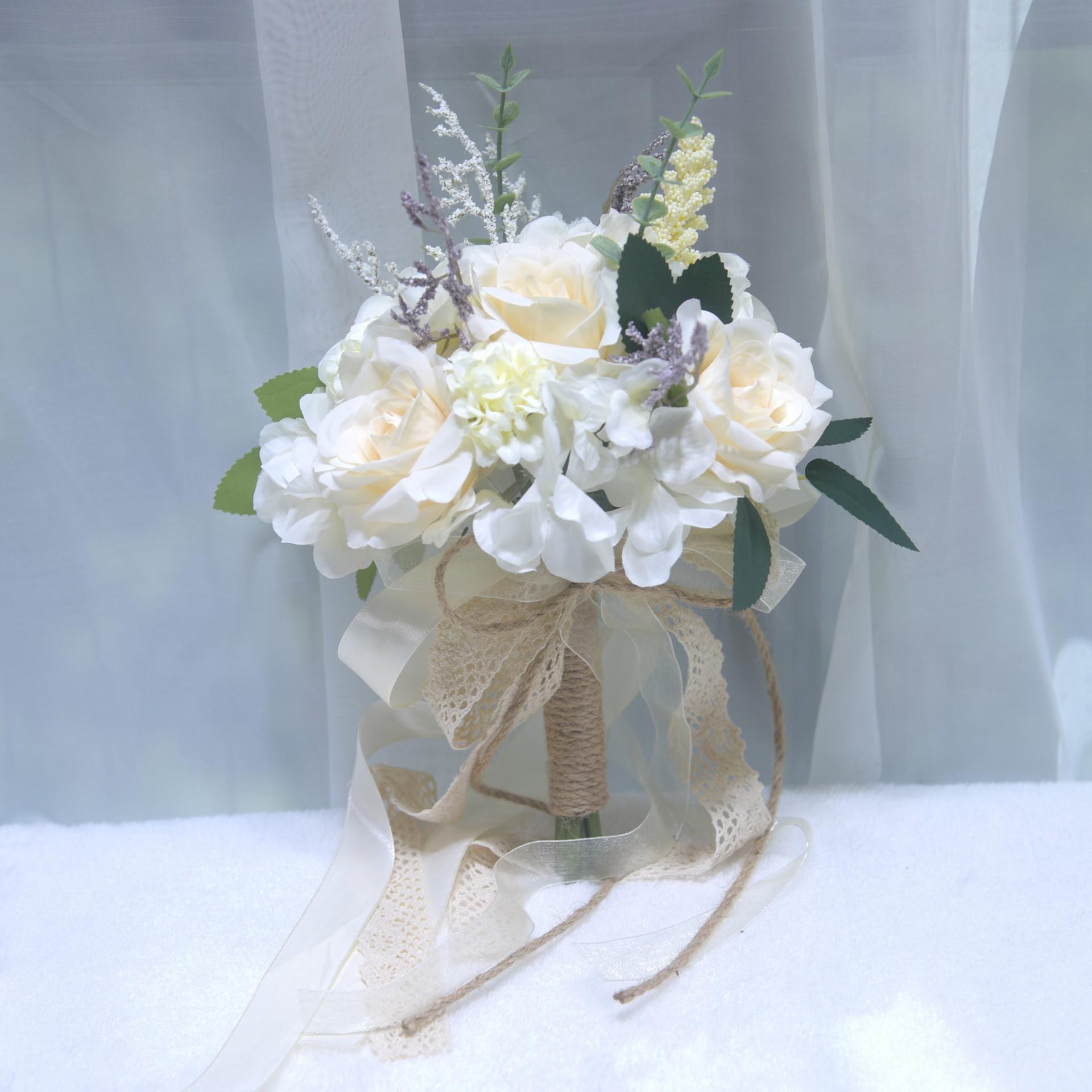 香槟粉色新娘手捧花仿真抛花球领证假花结婚礼婚纱写真照道具旅拍