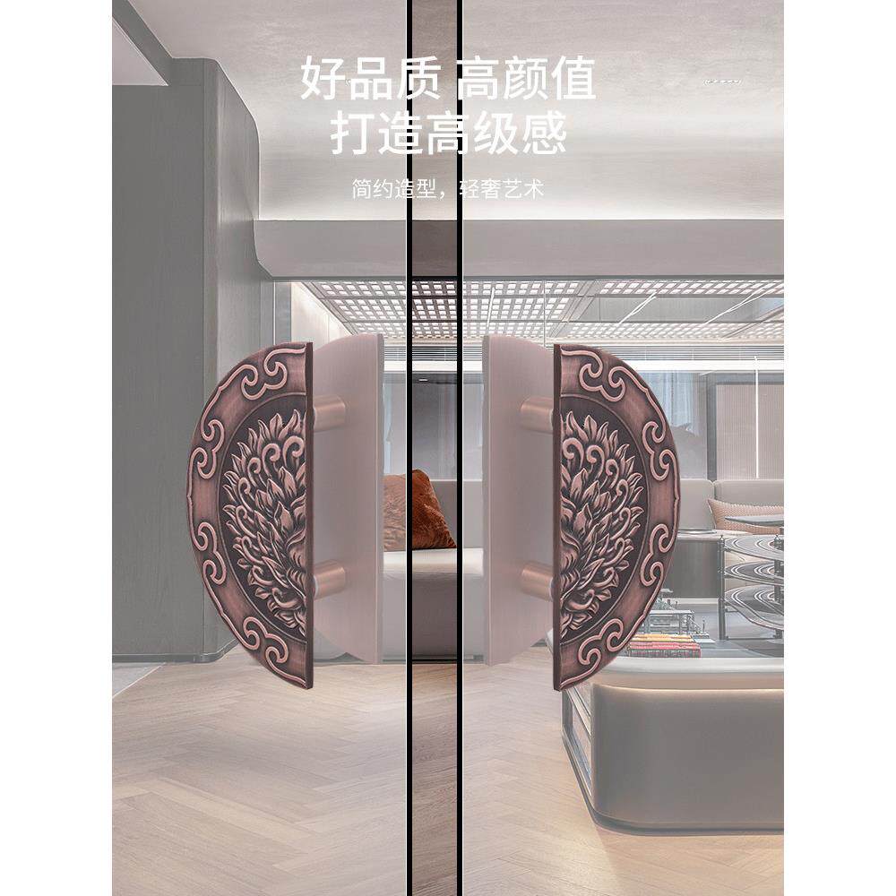 大门把手半圆玻璃门拉手红古铜精雕对开门大拉手门扶手半圆形定制