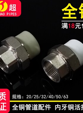 PPR内牙铜活接灰色白色20-63双头铜活接热熔水管管件配件活接头