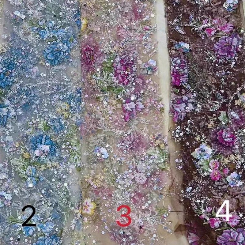 N108重工亮片钉珠米珠立体绣片喷绘刺绣软网纱蕾丝面料布料多色入