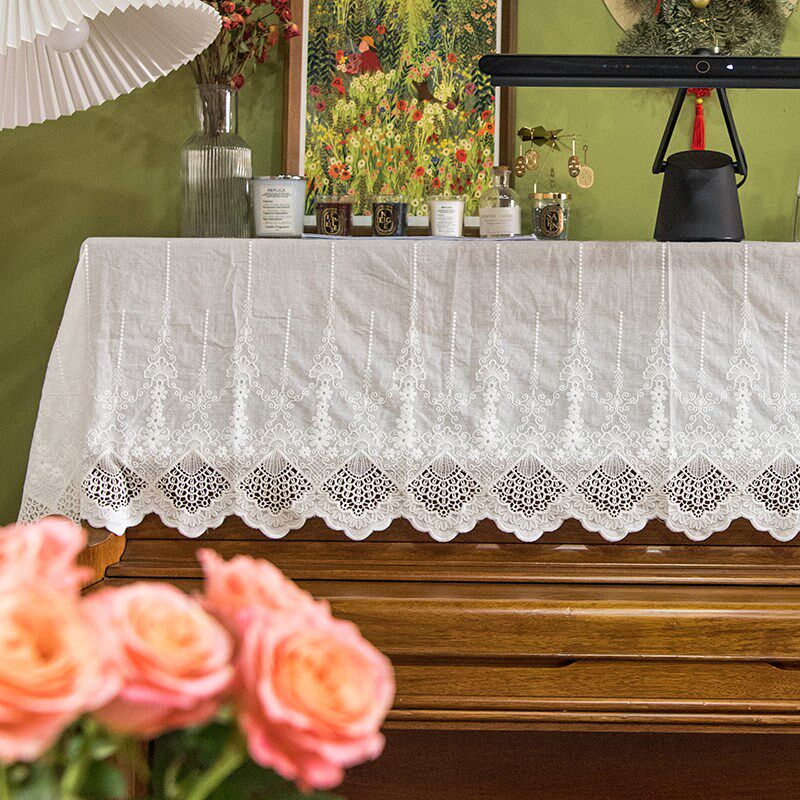 轻罗小扇法式复古氛围感蕾丝钢琴罩欧式白色全罩防尘半罩盖布定制