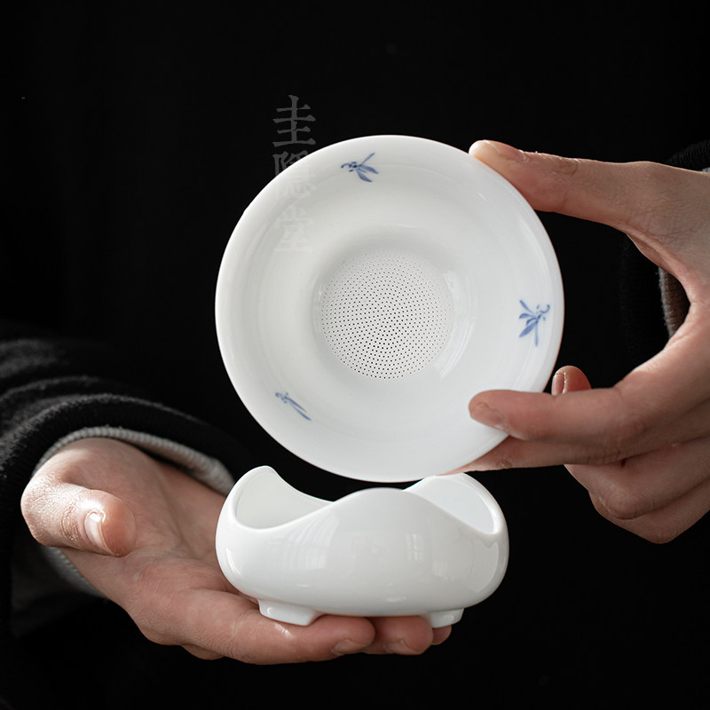 圭隐堂茶漏茶滤组手绘白瓷茶叶过滤茶器全瓷茶隔网功夫茶具零配件,餐饮具,茶滤,淘宝优惠券,粉丝福利购,淘宝优惠卷