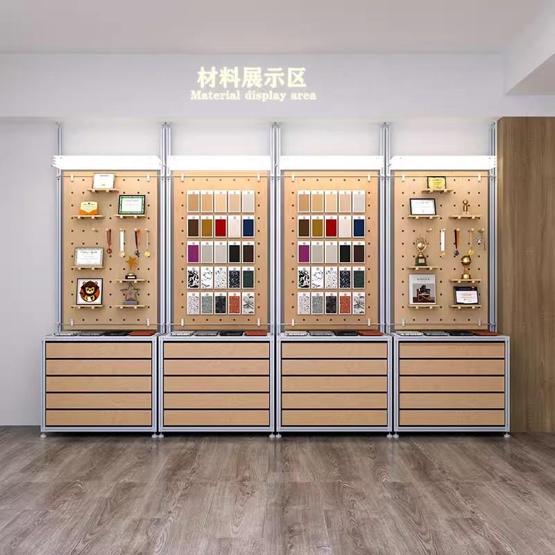 铝挤型材料工业风材料展示区置物架洞洞板收纳陈列架商用展示柜