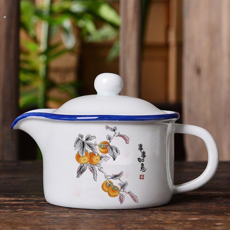 搪瓷冷水壶功夫茶具白瓷茶壶办公家用陶瓷泡茶器小容量单壶个人壶