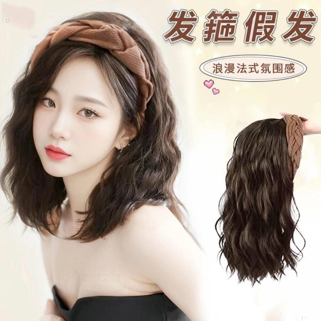 高颅顶发箍假发仿真发羊毛卷一体补发块女自然短卷发水波纹半头套