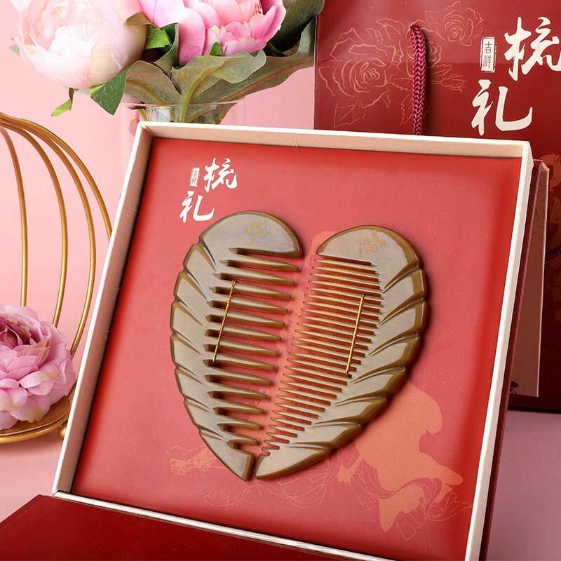 白水牛角梳子正品天然宽齿按摩防家用脱发结婚顺髪定制刻字送女友