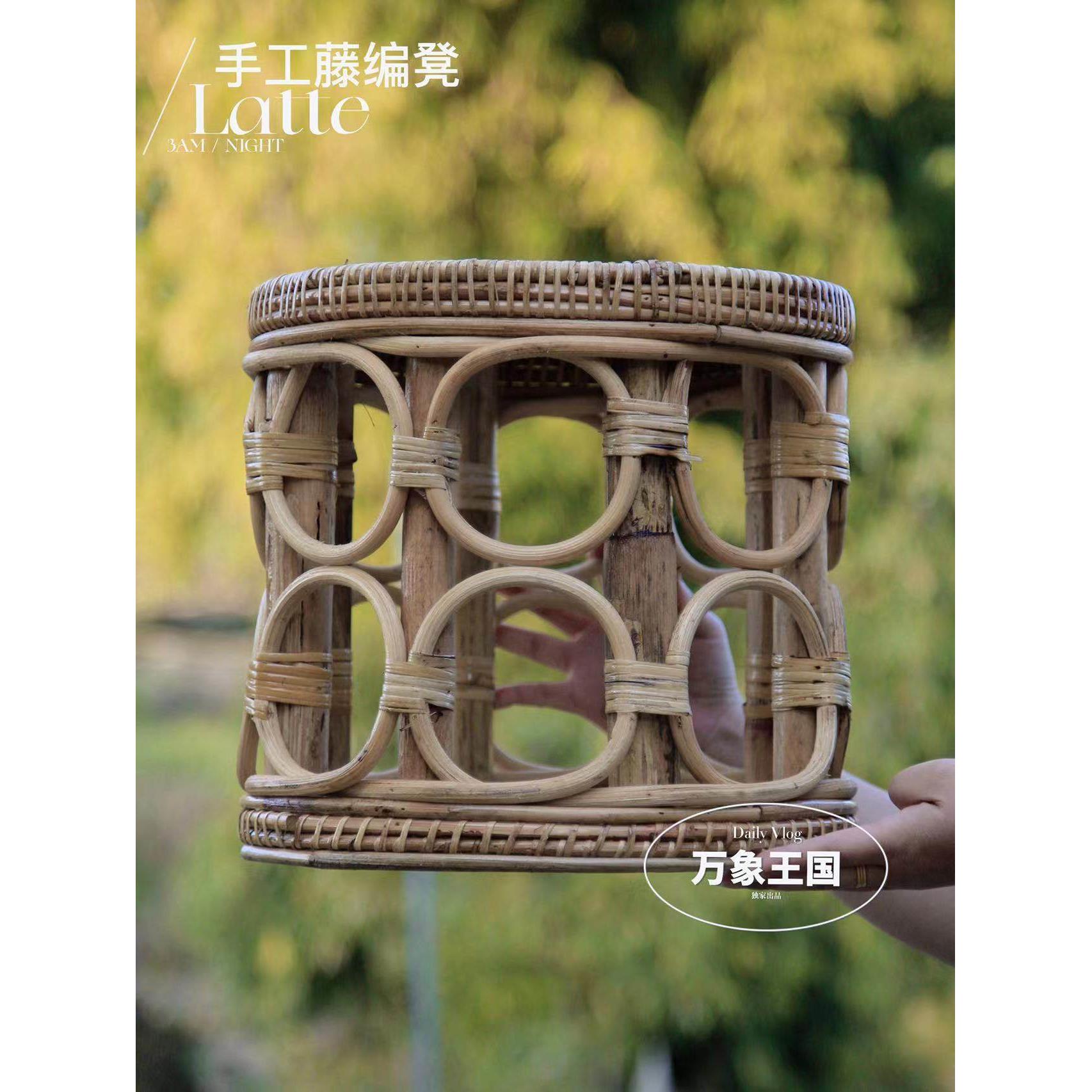 热销爆款万象王国云南风客厅手工云南藤编矮凳竹编竹雕竹编制品图片