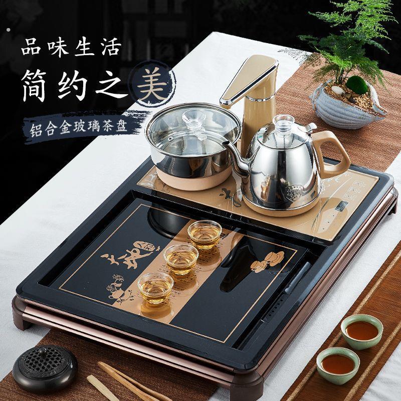 钢化玻璃茶盘带全自动烧水壶自动上水家用茶台一体茶具整套装茶海