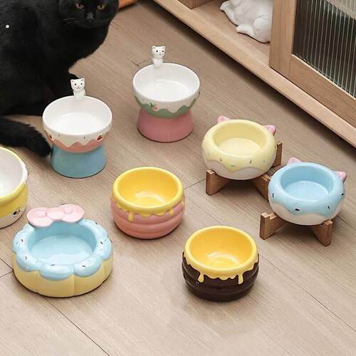 轻奢猫碗猫食盆陶瓷不易打翻甜甜圈猫碗喝水大口径狗碗狗盆防打翻