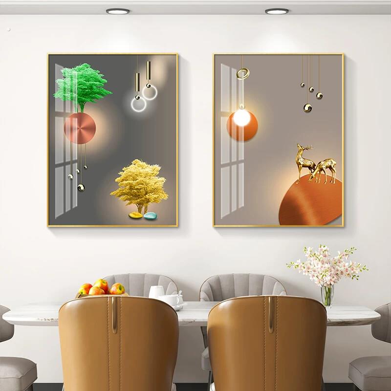 2024新款轻奢饭厅装饰画现代简约双联挂画饭厅现代高档厨房晶瓷画