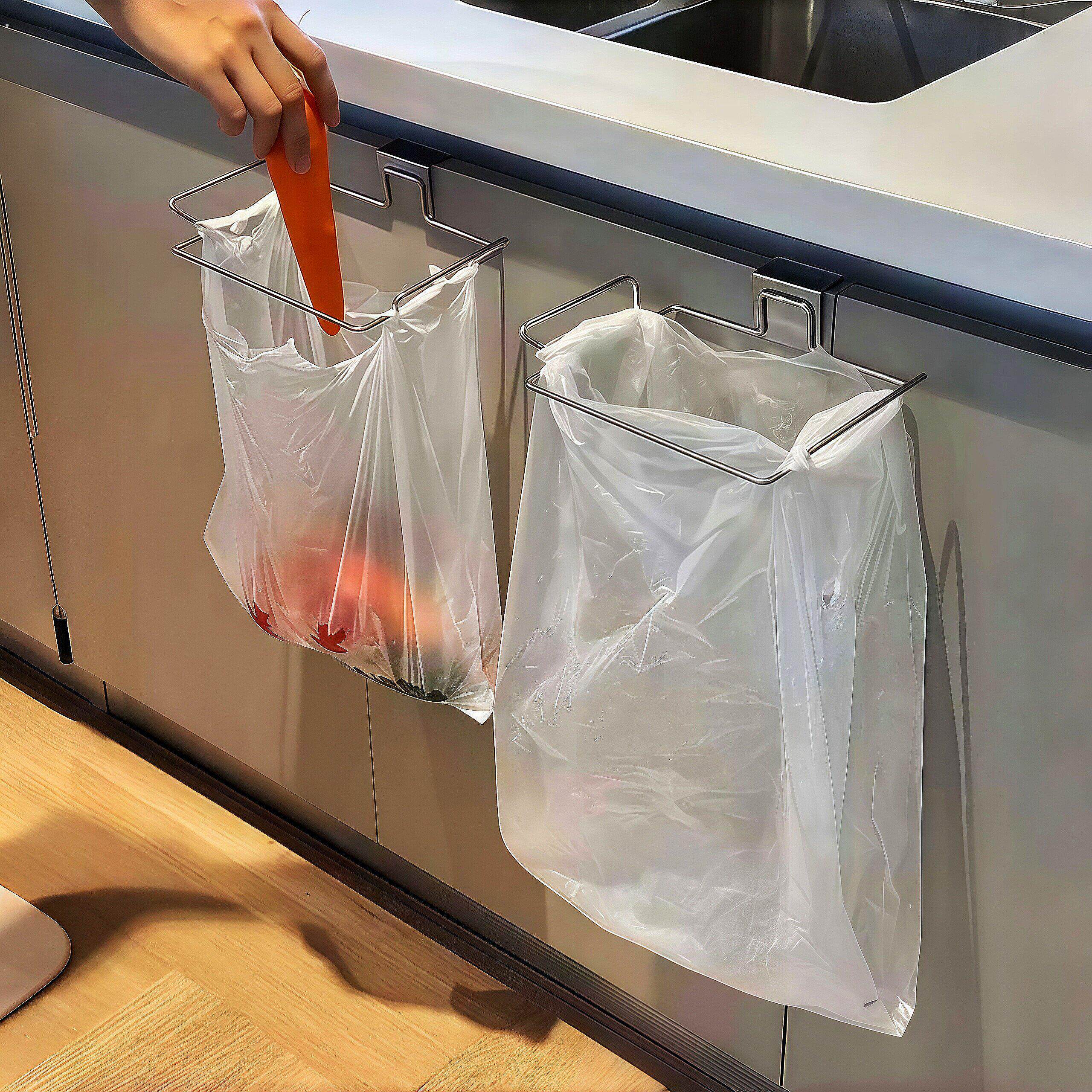 不锈钢垃圾架厨房卫生间垃圾桶橱柜门挂架挂钩免打孔塑料袋支架子