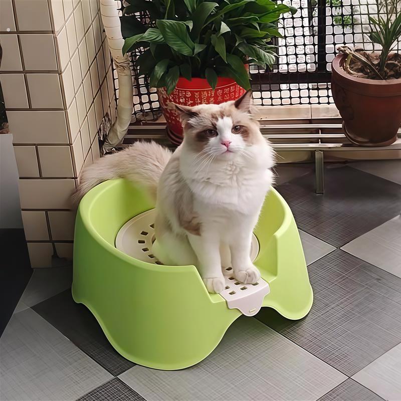 蹲厕猫砂盆防飞溅蹲式猫咪厕所双层猫马桶训练器封闭式防臭猫屎盆