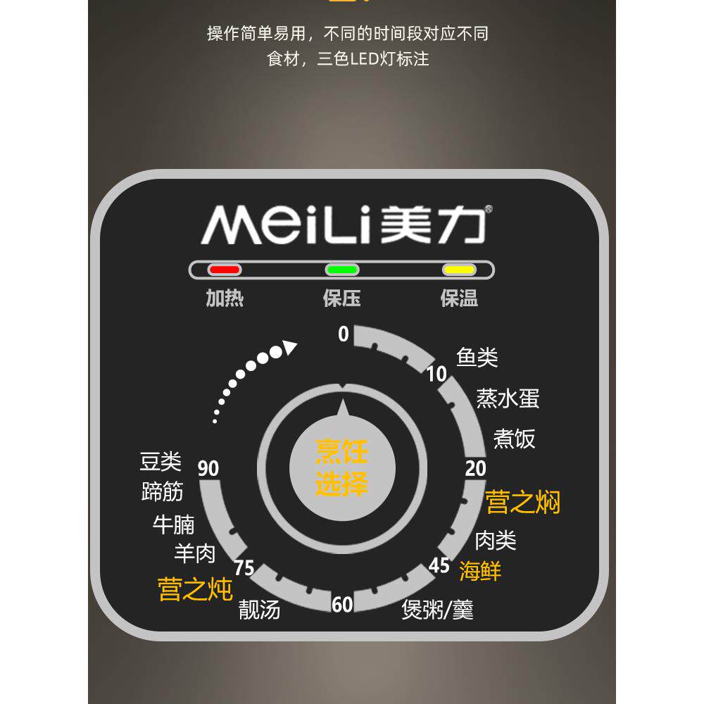 美丽正品电压力锅6L双加仑机械旋钮式电压力锅定时预约家用电压力