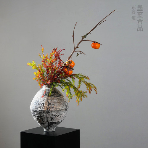 粗陶花器大号 手作陶瓷鲜花插花花瓶复古摆件客厅玄关侘寂风装饰