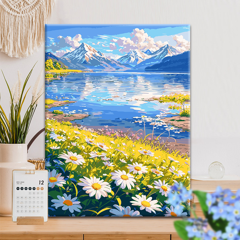 湖边雏菊diy数字油画丙烯填充手绘手工花卉治愈系减压油彩涂色画,家居饰品,DIY/数字油画,淘宝优惠券,粉丝福利购,淘宝优惠卷