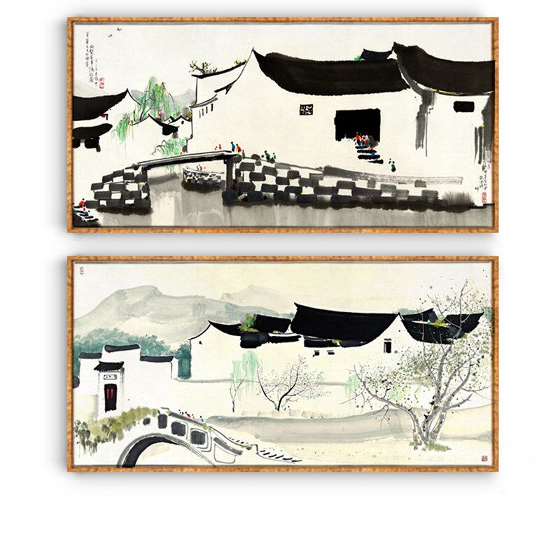 新中式吴冠中江南水乡水墨抽象国画客厅餐厅沙发卧室床头晶瓷挂画