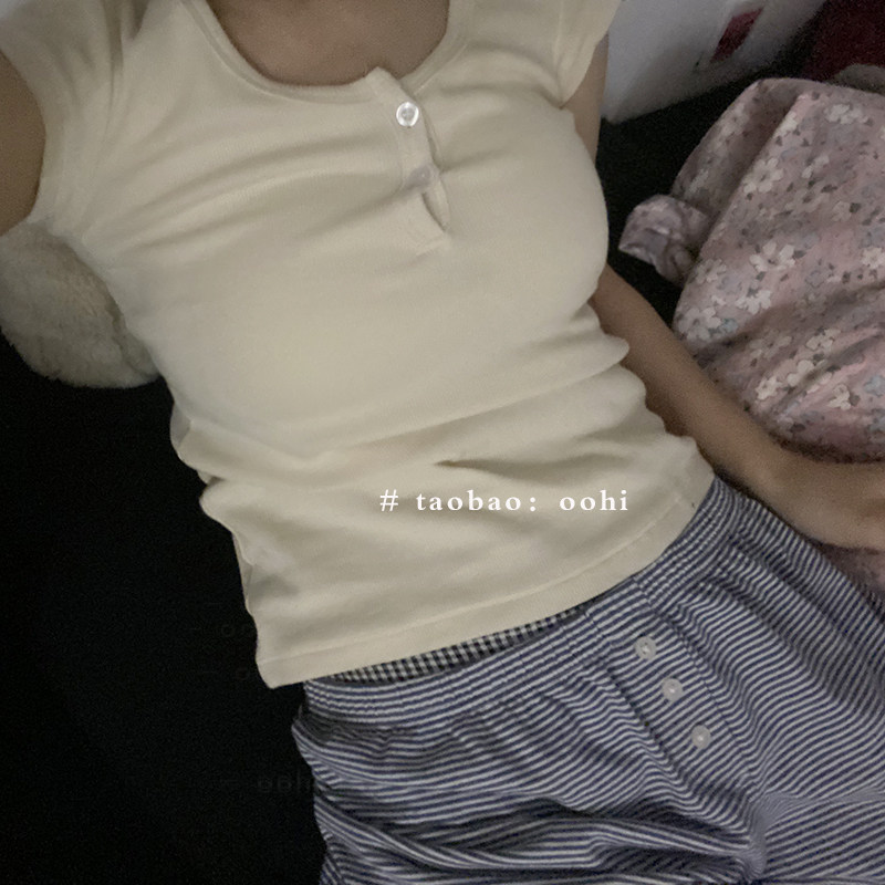 揪是吼看哦~尊滴又欲又辣哦~条纹小短裤针织棉薄款居家服睡裤女