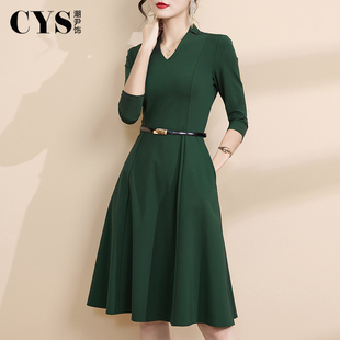 高级感墨绿色裙子 收腰显瘦时尚 气质名媛高端连衣裙女2024秋季 新款