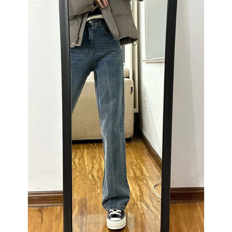 大码胖妹妹mm水洗蓝色显瘦阔腿裤子秋冬梨形身材高腰直筒牛仔裤女