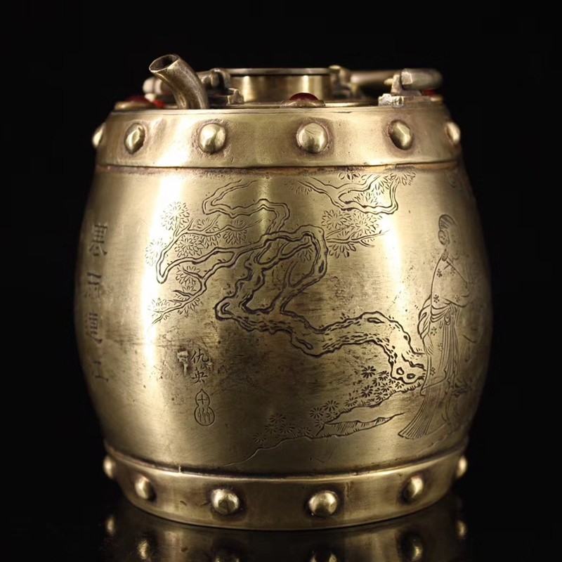 仿古收藏纯铜白铜手提壶提梁壶摆件水壶茶壶双层温酒壶铜工艺品壶,家居饰品,装饰摆件,淘宝优惠券,粉丝福利购,淘宝优惠卷