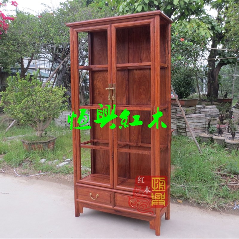 刺猬紫檀中式玻璃柜展示木柜书架酒柜书柜简约陈列墙角柜货架实木