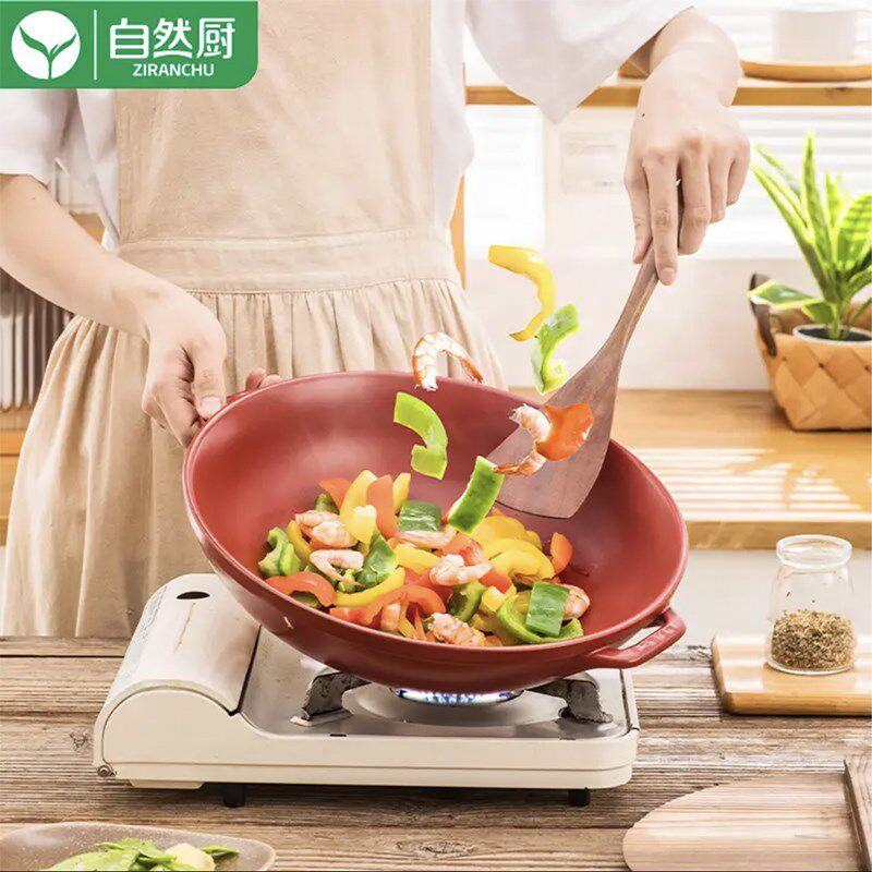自然厨炒鼎纯陶瓷炒锅耐热复古中式炒菜锅干锅煎锅不粘锅家用商用
