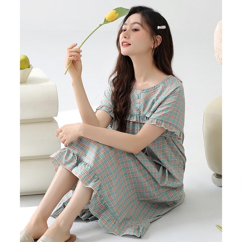 梭织棉纱布睡裙女夏季纯棉短袖睡衣裙薄款夏天孕妇夏款全棉连衣裙,女士内衣/男士内衣/家居服,睡裙,淘宝优惠券,粉丝福利购,淘宝优惠卷