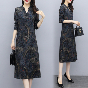 秋季妈妈装旗袍改良版连衣裙气质显瘦过膝长裙2021新款春装 a字裙