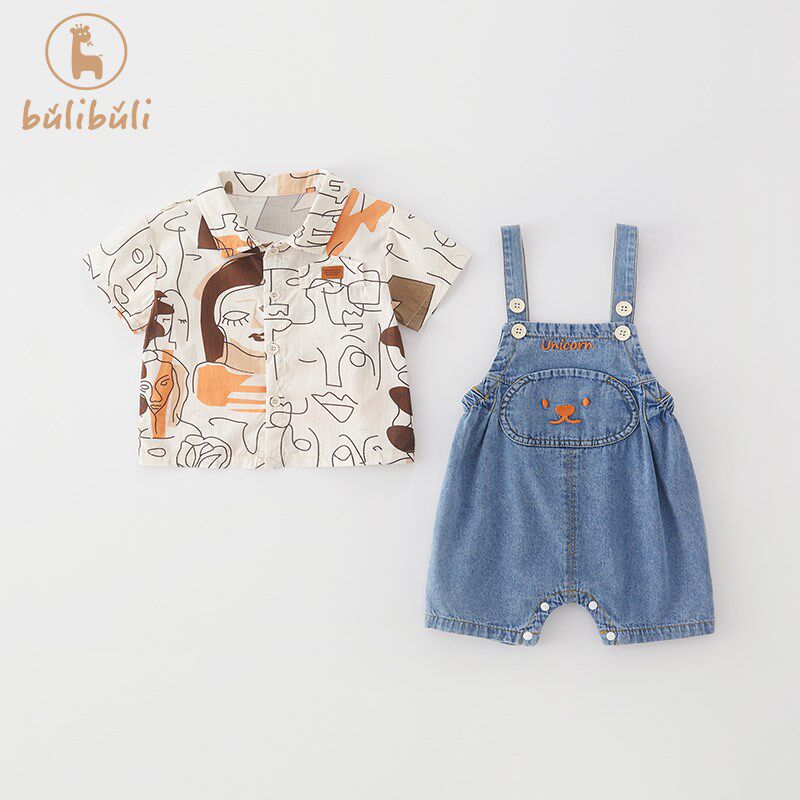 男宝宝夏装套装夏季新款洋气小衬衫牛仔背带裤连体衣婴幼儿两件套