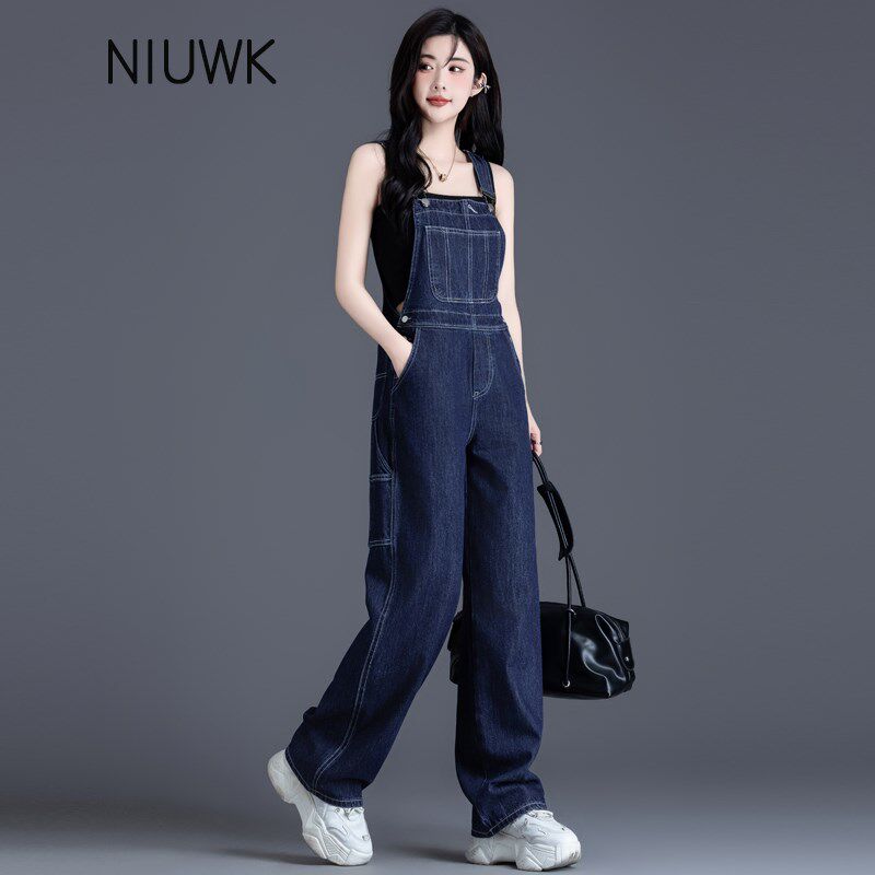 牛仔背带裤女2024新款春夏季小个子美式工装大口袋宽松直筒阔腿裤