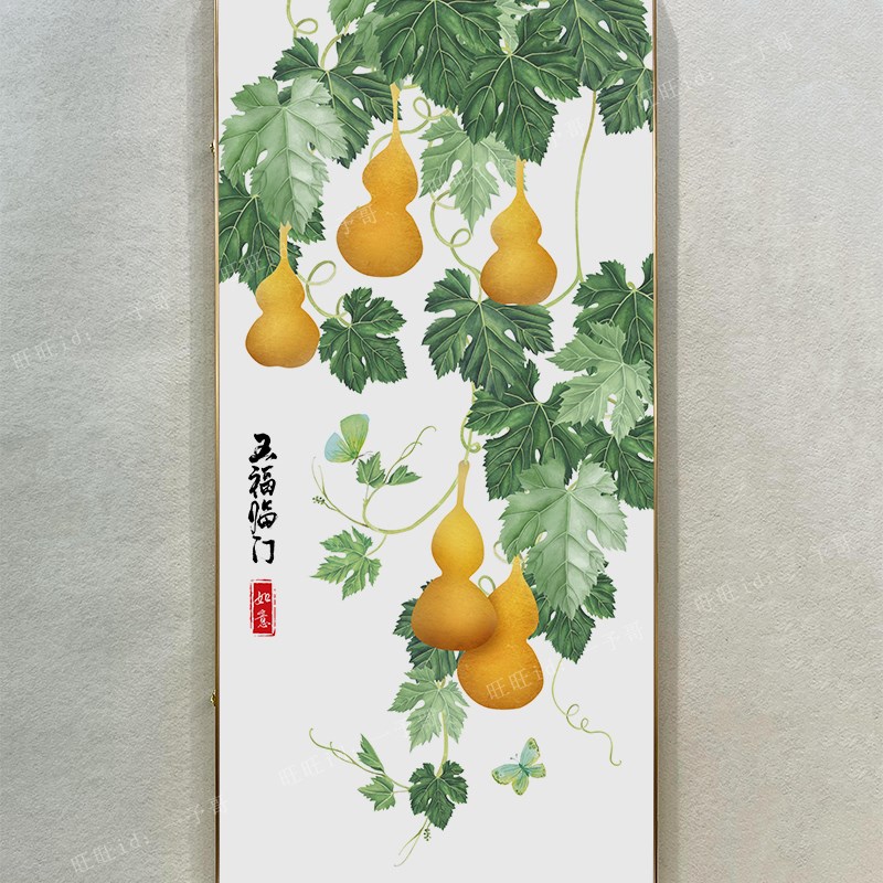 消防栓遮盖绿植物挂画遮挡配电箱装饰画五福临门消火栓水电门饰画