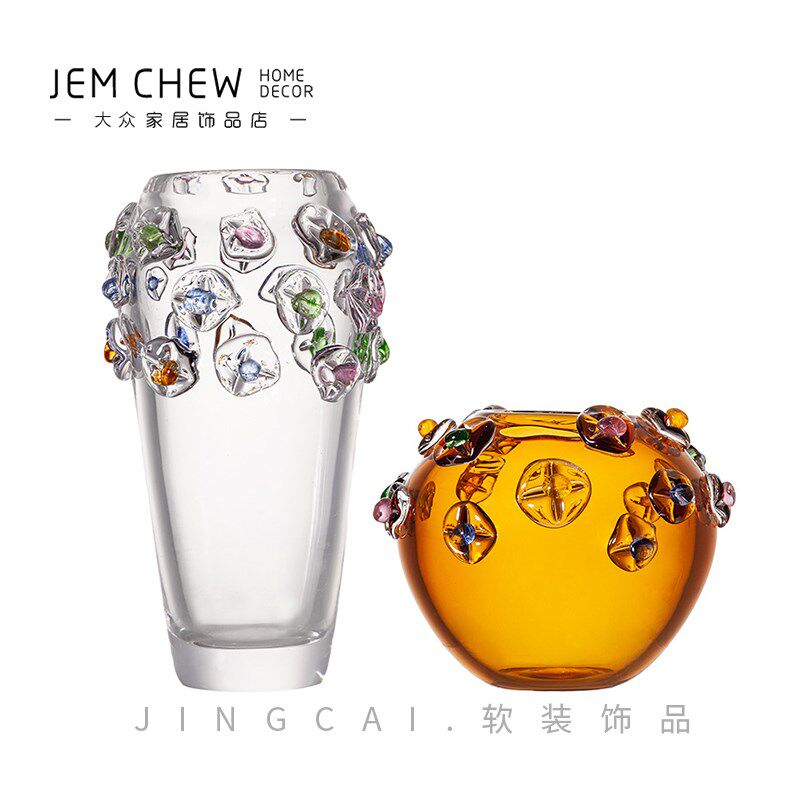简约大气红色条纹高档琉璃细口花瓶摆件喜庆新年红乔迁送礼装饰