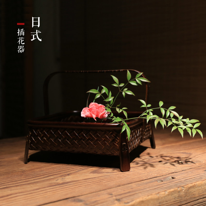 纯手工大漆竹编篮子手提筐方形复古藤编桌面储物水果篮收纳盒家用