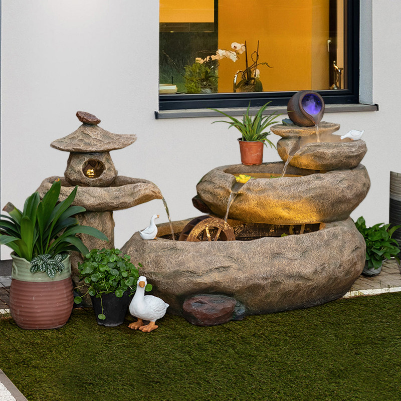 田园阳台流水喷泉摆件别墅花园水景装饰庭院阳台养鱼池循环水造景,家居饰品,落地摆件,淘宝优惠券,粉丝福利购,淘宝优惠卷