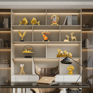 高端大气上档次办公室工艺品摆件书房博古架摆设客厅酒柜招财装饰