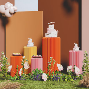 纸阖婚庆道具折叠圆柱展台甜品台展示架橱窗布置展架展柜派对装饰