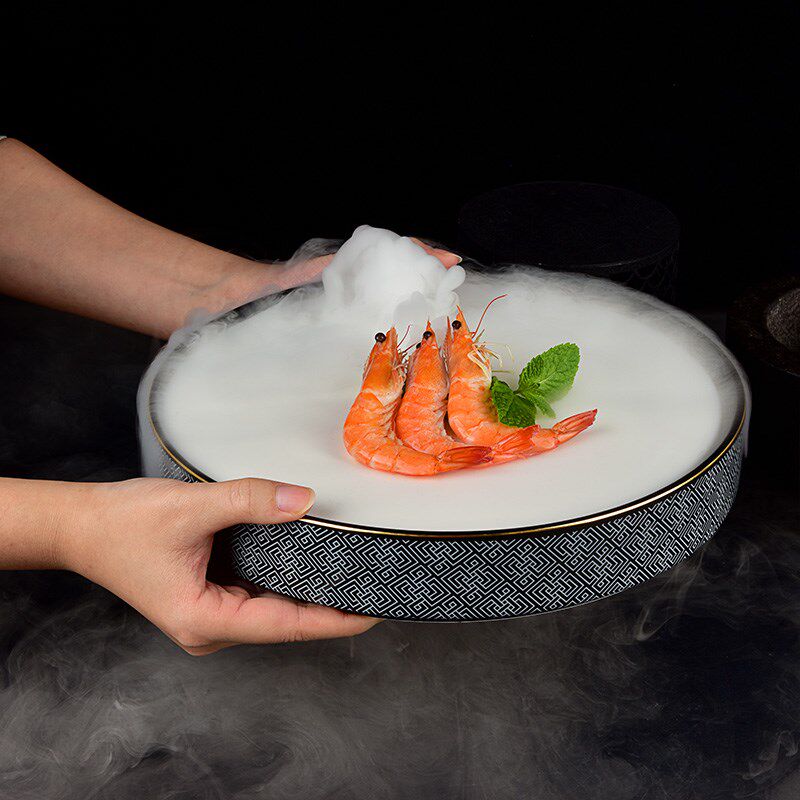 时尚餐厅陶瓷圆形干冰盘会所三文鱼刺身海鲜寿司烟雾摆盘商用餐具,餐饮具,盘,淘宝优惠券,粉丝福利购,淘宝优惠卷