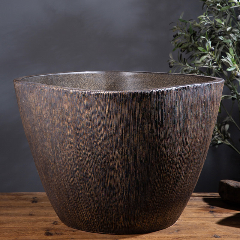 仿古鱼缸大号陶瓷鱼缸客厅落地复古家用造景荷花缸方形粗陶养鱼盆