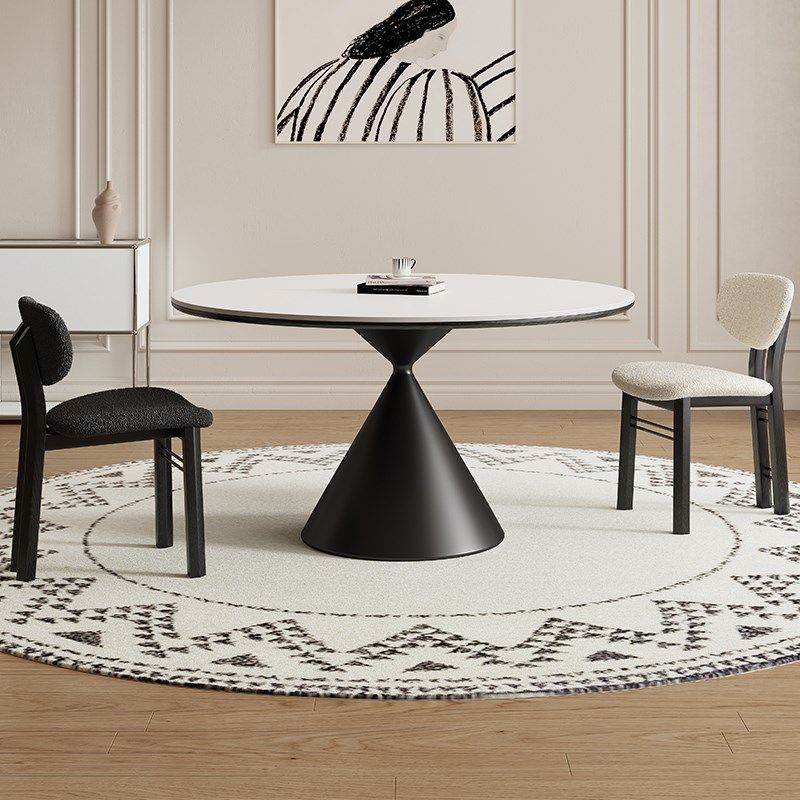 德利丰纯白岩板餐桌圆形家用法式中古奶油风高端全托小户型圆桌子,住宅家具,岩板餐桌,淘宝优惠券,粉丝福利购,淘宝优惠卷