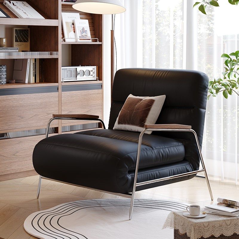 木宫匠家具单人沙发床折叠两用2024新款客厅小户型黑色皮艺沙发床