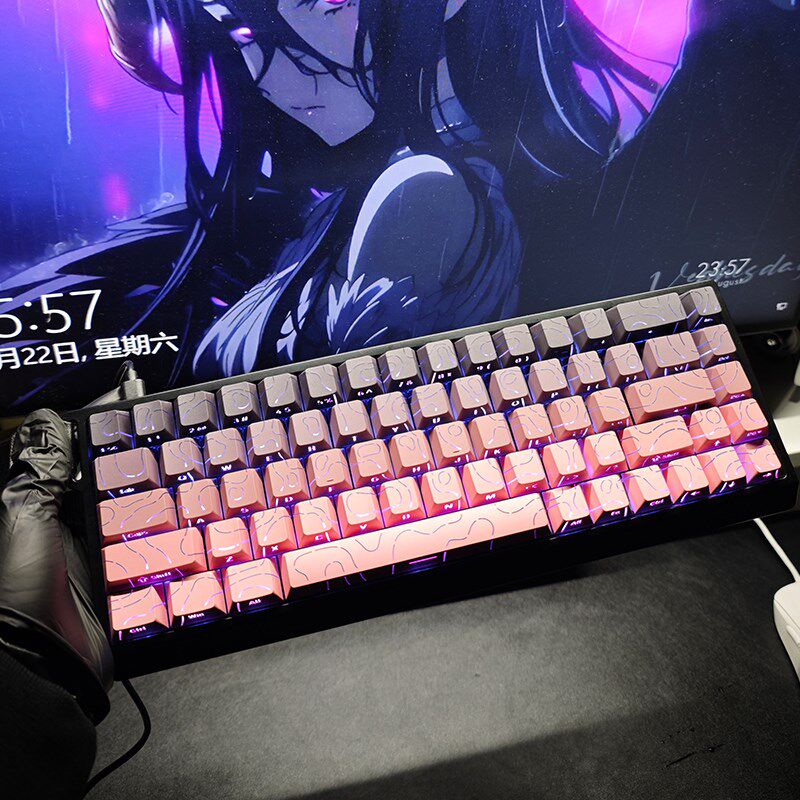 等高线4.0透明侧刻键盘键帽黑莓粉透光原厂PBT爱心X87磁轴ACE68